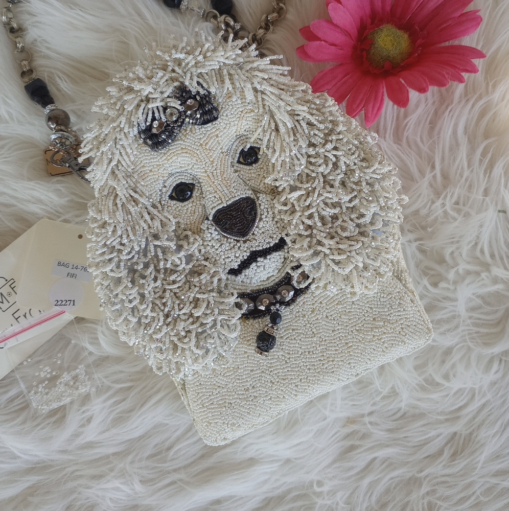 Mary Frances Fifi Beaded White Poodle Dog Novelty Bag